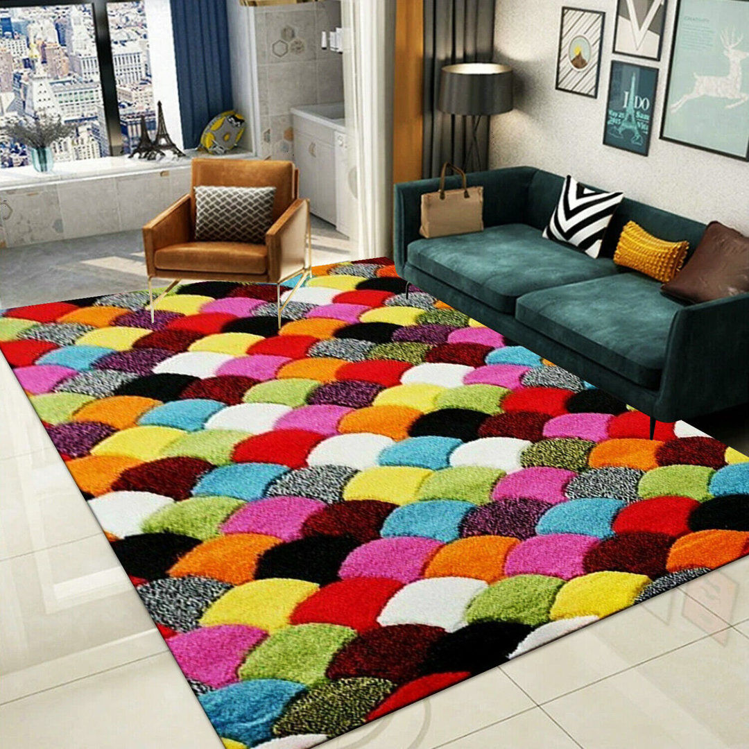 Latitude Run Lili-Ella Geometric Flokati Blue/Brown/Yellow Rectangle 200 x 290cm