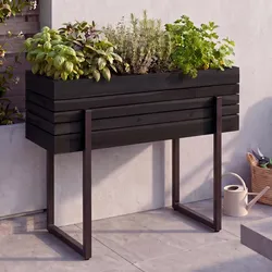 Hochbeet MCW-P85, Pflanzbeet Blumen-/Pflanzkasten Pflanzkübel, Outdoor Metall Akazie Holz MVG 68x80x30cm ~ schwarz