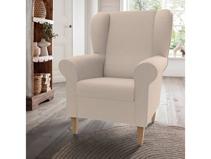 Sessel mit optionalem Hocker Beige Webstoff Fjola ohne Hocker 80 x 102 x 86cm