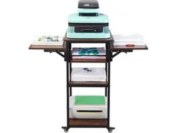 VEVOR Table de Presse à Chaud Mobile à 4 Niveaux, Support de Presse à Chaud avec Station de Charge, Établi pour Machine de Transfert de Chaleur Pliable avec Roues, Poste de Travail Atelier, Marron