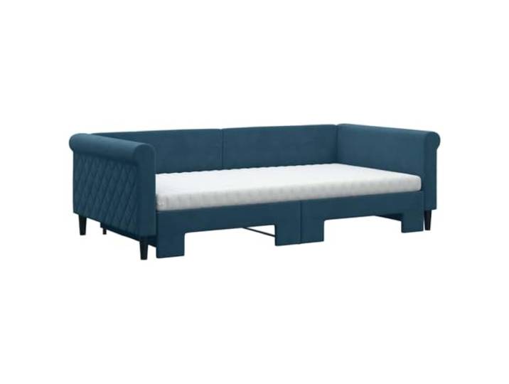 KTHLBRH Ausziehbares Schlafsofa aus Samt, Blau, 2 Matratzen, 100 x 200 cm Gestell aus Holz und Metall, modernes Design, Lattenrost, für Wohnzimmer und Schlafzimmer
