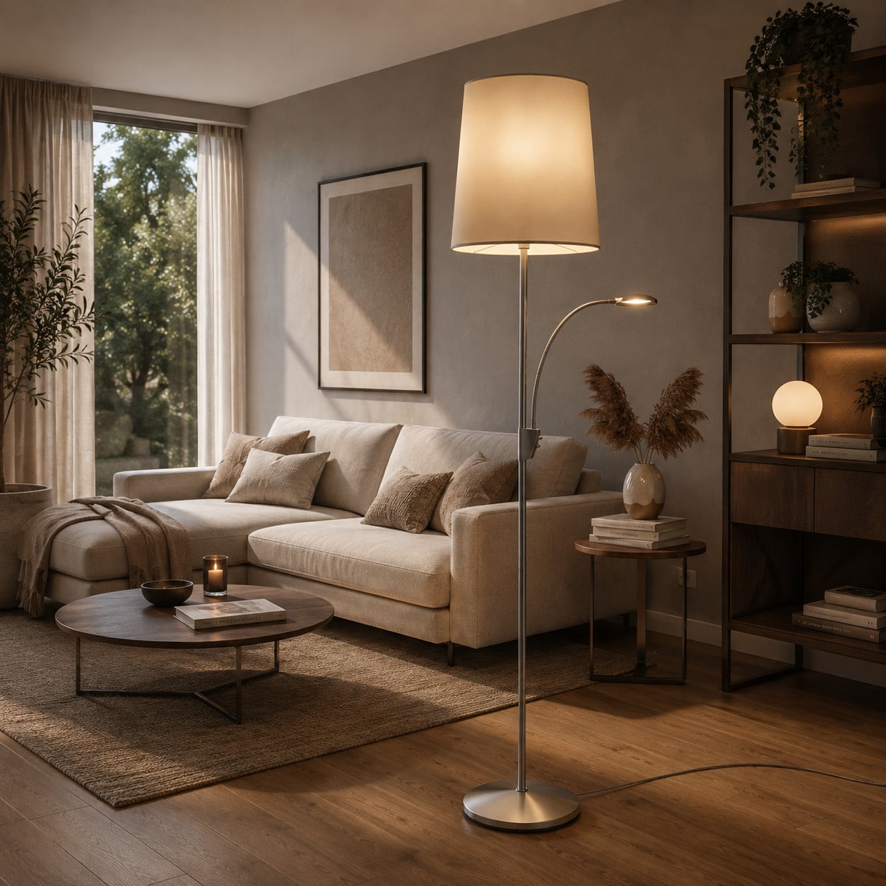 Artdelight Grote vloerlamp Serie 1005 met leeslamp en LED, Beige