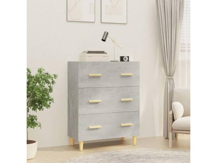 HEFZGDB Klassisches Sideboard mit Aufbewahrungsfunktion: Stabiles Sideboard für Wohnzimmer oder Flur aus Holzwerkstoff, Betongrau mit DREI Schubladen und Dekorationsfläche, Weißes