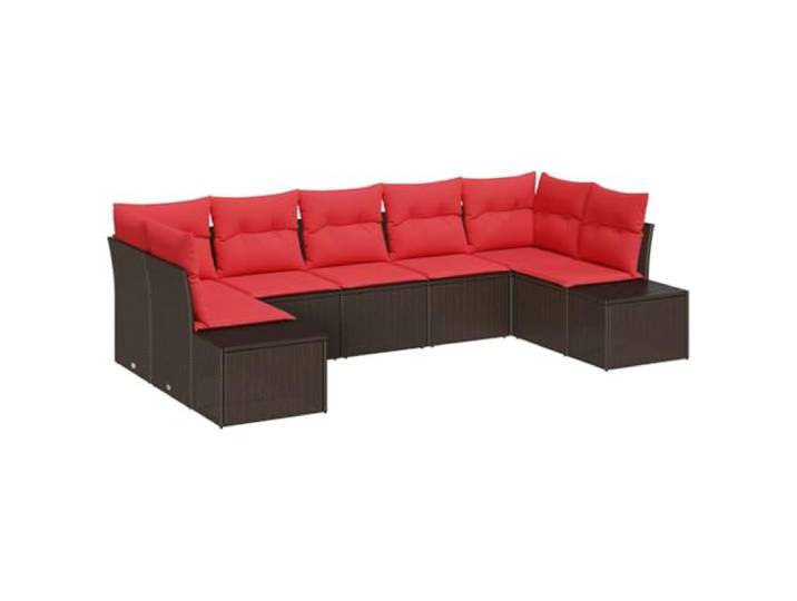 Gartenmöbel-Set, 7-teilig, Polyrattan, braun und rot, mit Kissen Modular, UV-beständig, Stahlrahmen, wasserdichte Einlegeböden, für Terrasse und Wintergarten