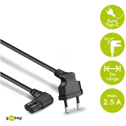GOOBAY 97354 - Anschlusskabel Eurostecker beidseitig abgewinkelt, 3 m, Schwarz