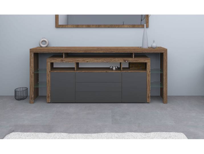Sideboard BORCHARDT MÖBEL Rosario , grau (vintage, graphit matt), B:220cm H:88cm T:35cm, Sideboards, Sideboard, Breite 220 cm