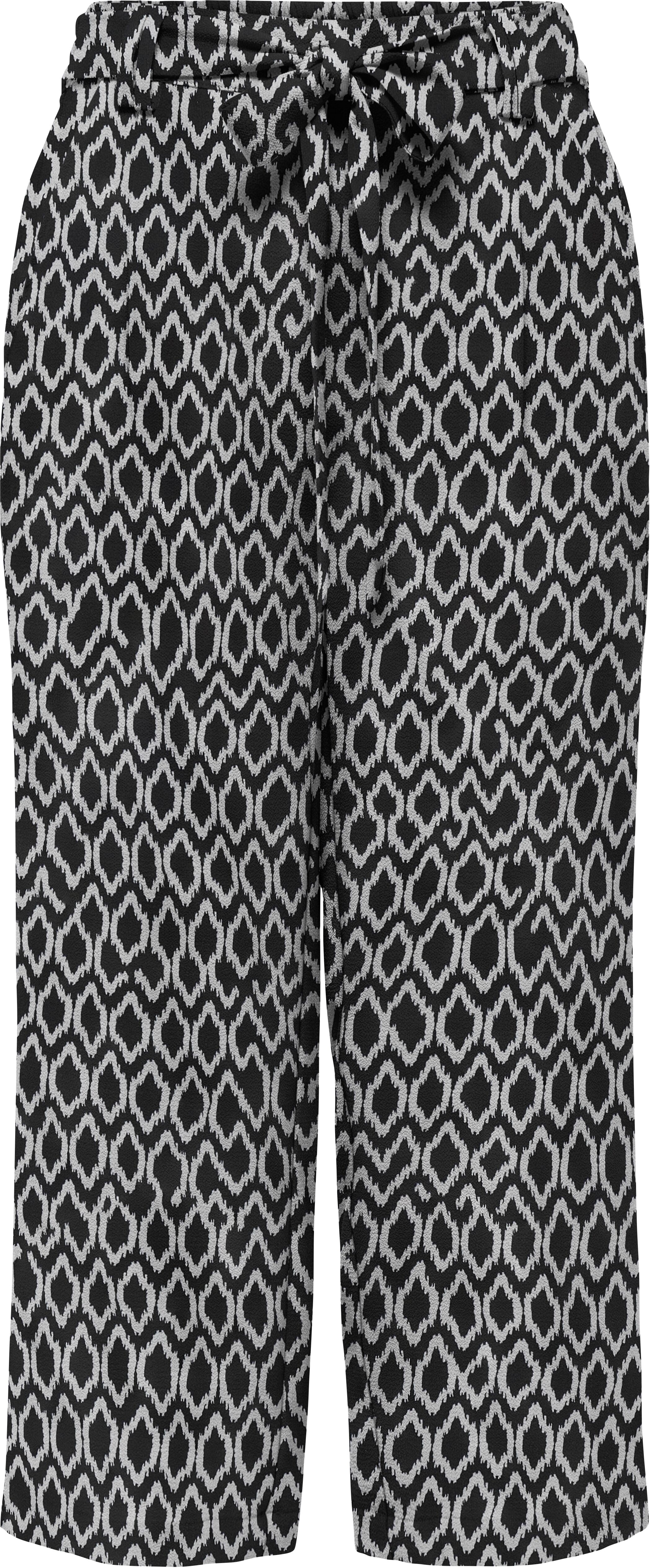 Palazzohose ONLY "ONLWINNER – Culottehose mit elastischem Bund und Kordelzug", Damen, Gr. 36 (S), N-Gr, schwarz aop:graphic circle, Web, Obermaterial: 97% Polyester, 3% Elasthan, bedruckt, regular fit lang, Hosen Palazzohose, Materialmix, regular fit schw