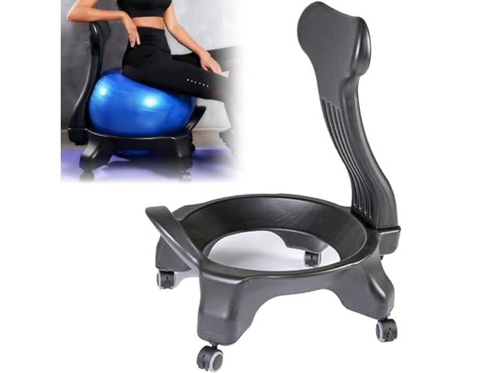 EXCLURA Sitzball Gymnastikball-Stuhlgestell mit Rückenlehne, Rollbare Basis für Aktive Sitzstühle, Stabilitäts-Yogaball-Stuhlgestell für Rumpfmuskulatur/Sitzbalance