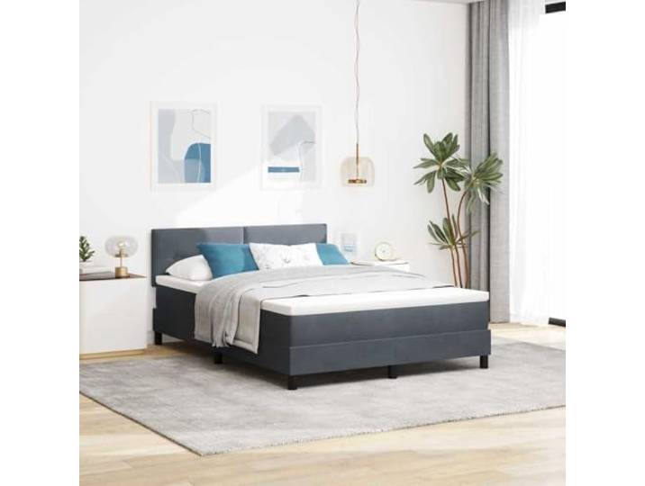 Samt Boxspringbett mit Schaumstoff Modernes Design Dunkelgrau 140 x 190 cm Boxspringbett mit Matratze Dunkelgrau 140x190 cm Samt Bett inklusive Topper Lattenrost verstellbares Kopfteil