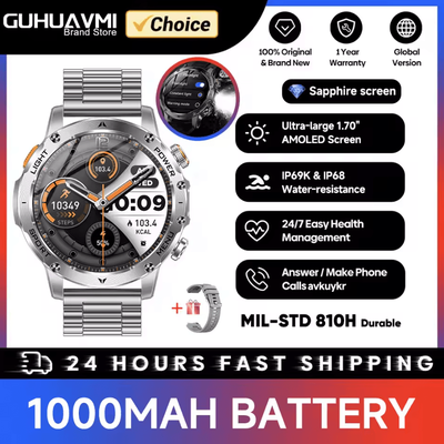Inspire Curations TitanX Military GPS Smartwatch With 1000mAh Battery & AMOLED Display silver Steel