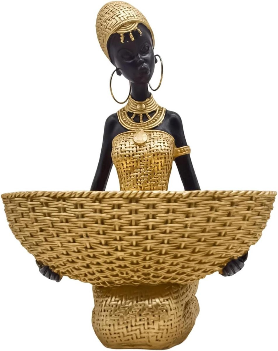 Afrikaanse Tribale Sculptuur Decoratie - Goud Zwart - Hoogte: 26 cm