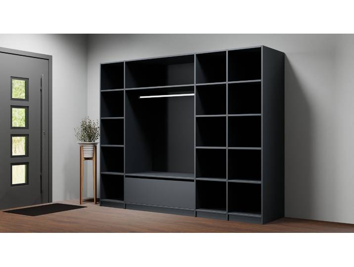 Pickawood Kleiderschrank nach Maß - Weiß/Grau/Schwarz Premium Dekore Schwarz