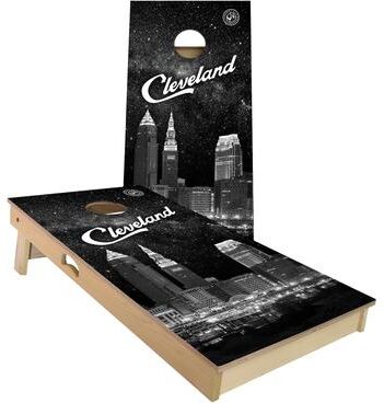 Skip's Garage Cleveland at Night Outdoor Cornhole Board Set