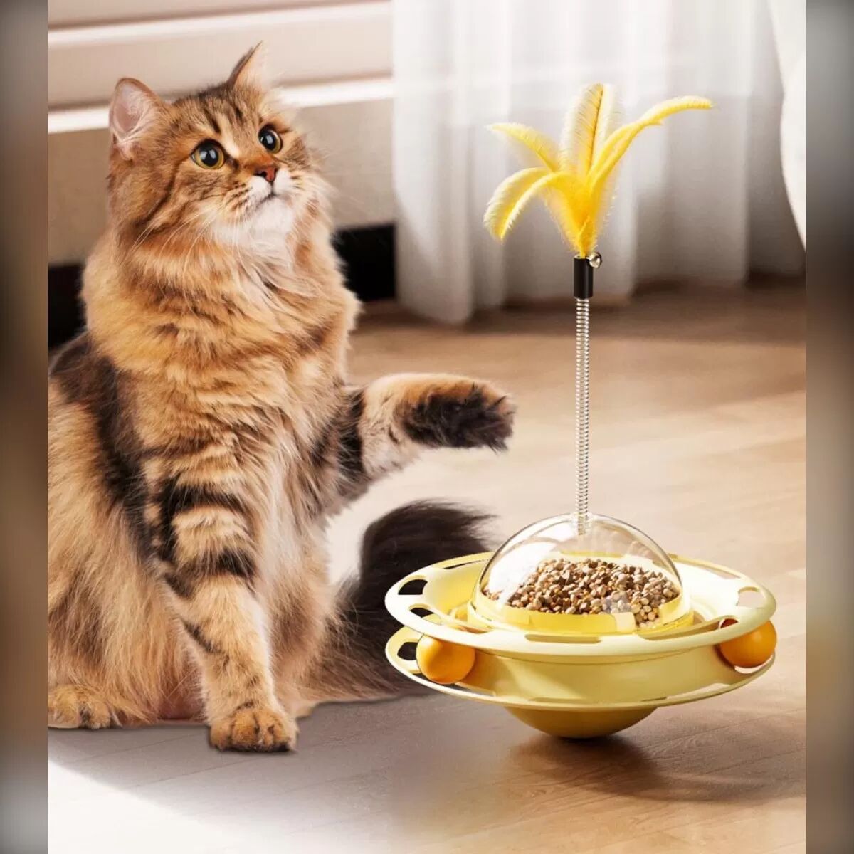 INF Jouet Interactif Distributeur de Friandises et Baguette Amusante pour Chat Bleu