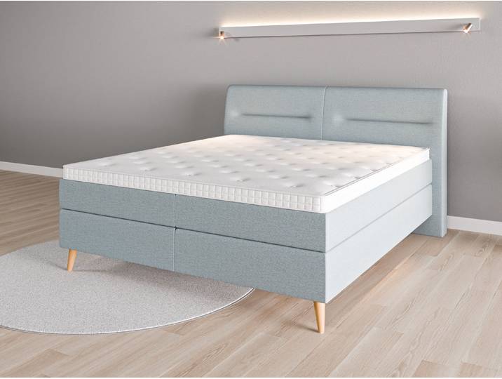 Boxspringbett 180x200 Nr. 1 - Blau (Pastellblau) - Feiner Strukturstoff