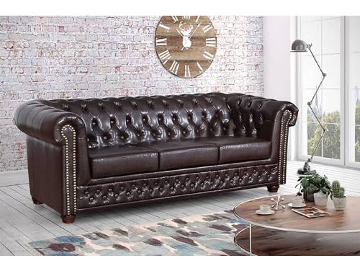 Kuechen-preisbombe Edles Chesterfield Sofa 3 Sitzer in Kunstleder Vintage braun Couch Polstersofa