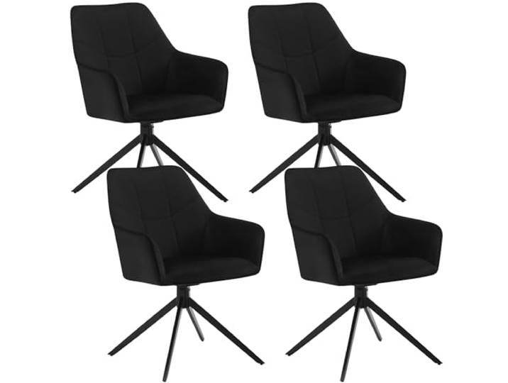 WOLTU Esszimmerstuhl drehbar 4er Set, Stuhl Esszimmer Esstisch, Küchenstuhl Drehstuhl Polsterstuhl mit Armlehnen, gepolsterter Armlehnstuhl, aus Samt, Metallbeine, Schwarz