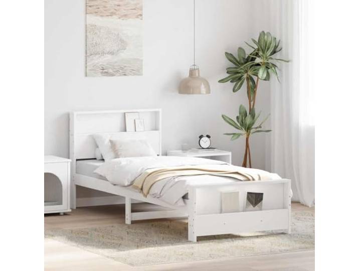 RJPLMFV Bettgestell, Weiß, 90 x 190 cm, aus Holz Modernes Design, Lattenrost inklusive, einfache Pflege, stabile Basis für Matratzen