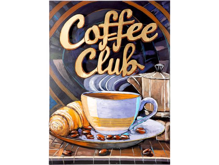 Metallbild GILDE Bild rechteckig Coffeeclub blau , bunt (farbe bild(er): blau), B:60cm H:80cm T:3cm, Metall, Bilder, Metallbild, Kaffeemotiv Coffee Bar Schriftzugbild Café-Deko Barista-Style