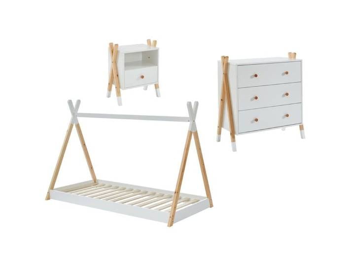 Ensemble chambre enfant TIPI blanc lit chevet et commode