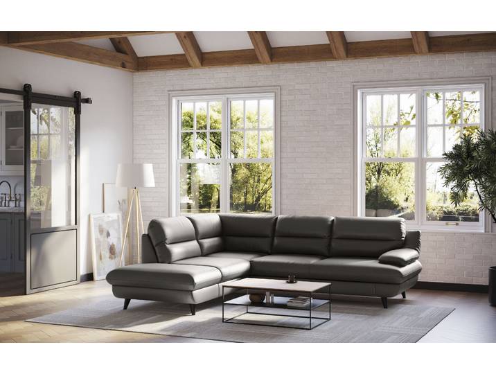 Ecksofa COTTA Pike L-Form, B: 266 cm , grau (fango), B:266cm H:90cm T:217cm, GEDECKTES RINDSLEDER, Sofas, Ecksofa, optional Schlaffunktion & Bettkasten