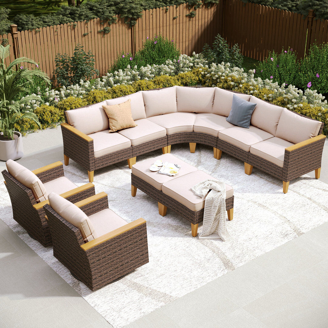 Blue Elephant Argyri Outdoor Wicker Patio Conversation Furniture Set With Swivel Chairs Matte Black 10