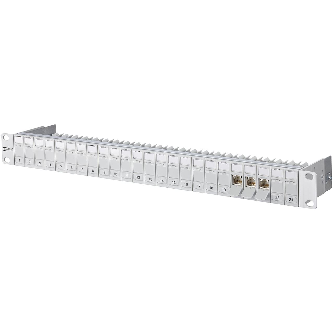 Metz Connect BTR Patchfeld C6Amodul, Cat 6A, 24 Port, 19", silber eloxiert