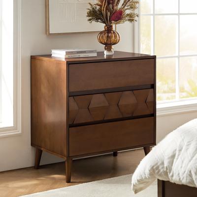 HULALA HOME Jacinta Mid-century Modern Geometric Pattern 3-Drawer Dresser with Adjustable Flared Legs