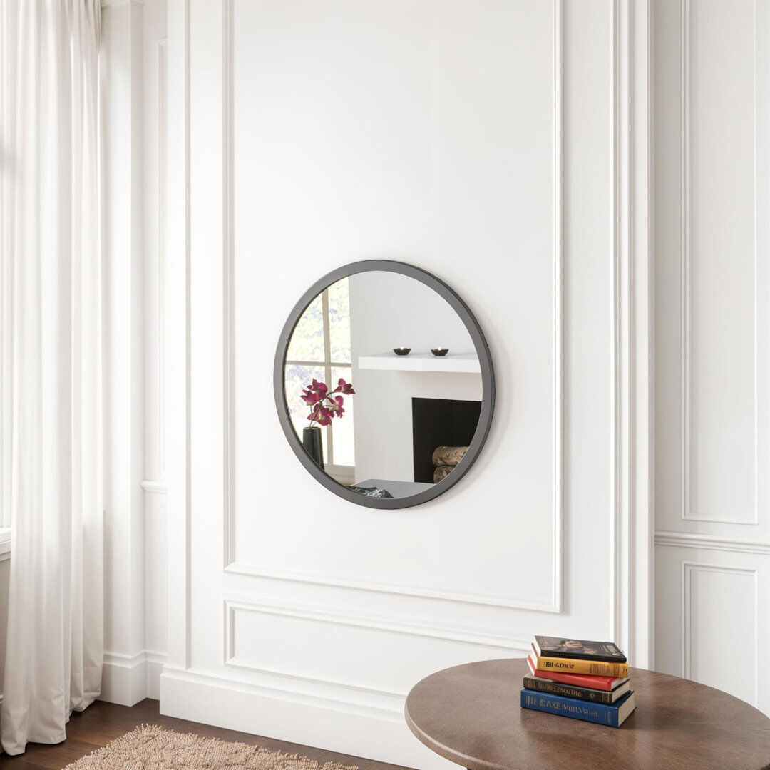 Zipcode Design Tabatha Wood Round Mirror Dark Grey 60cm H x 60cm W