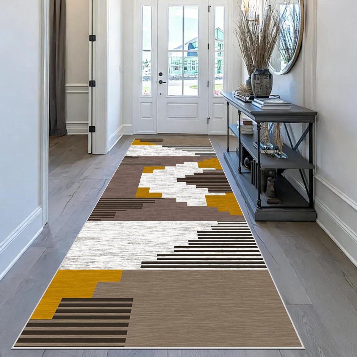 Machine wasbare geometrische tapijtloper voor gang of woonkamer - 40 x 140 cm