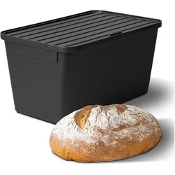 Novaliv Brotkasten Plastik mit Deckel 32x20x16,5cm Dose für Brot Brotkasten Kunststoff, Brotaufbewahrung, Schwarz