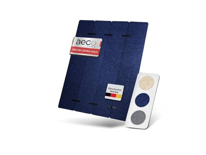Aeco Sound® Raumtrenner & Sichtschutz - aus Akustikfilz - 2m hoch x 1,60m Raumteiler, Paravent, Trennwand - mit Schalldämmung - 4-teilig & faltbar - 200cm x 160cm - Filz (Royalblau)