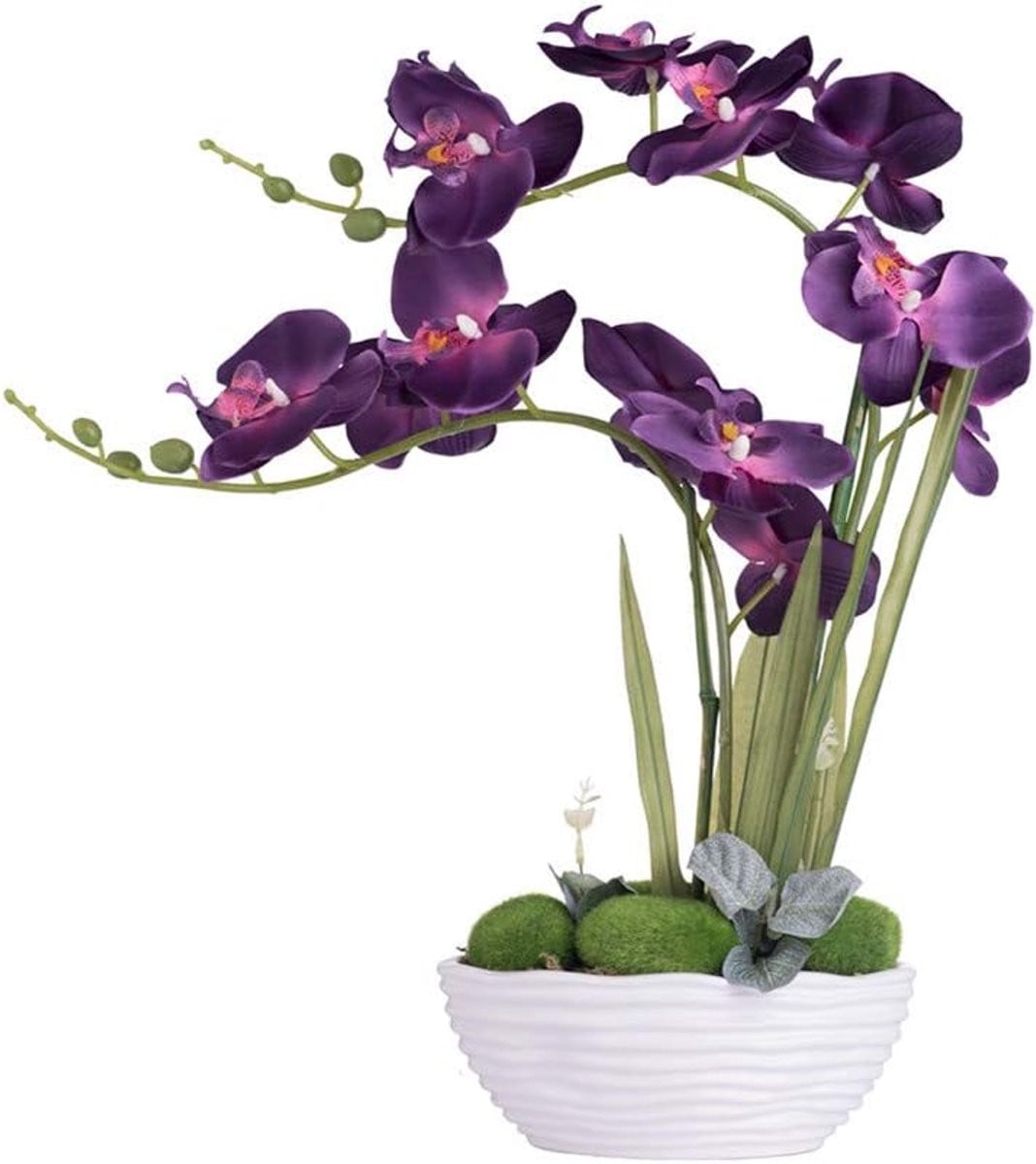 Realistische zijden orchidee plant in donker paars voor huisdecoratie, Hoogte: 45 cm