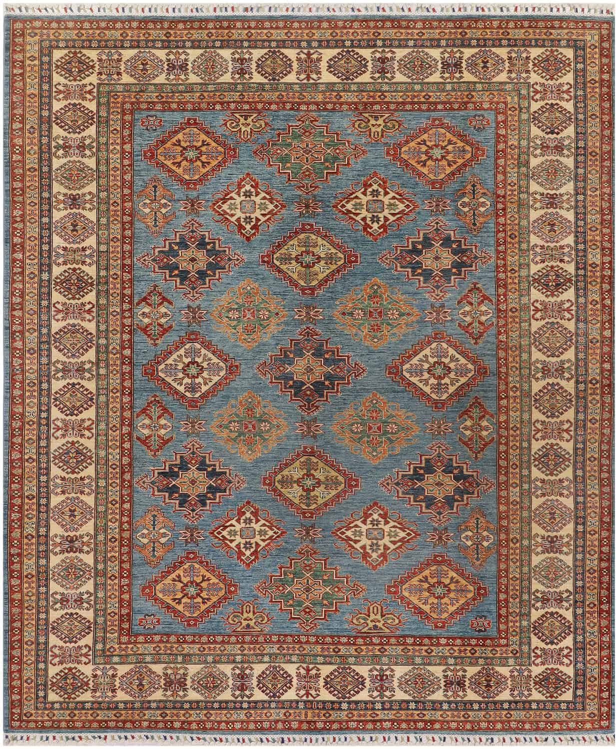 Kelim Shop Afghan Super Kazak Handgemaakt Tapijt met Diamantmotief in Wol