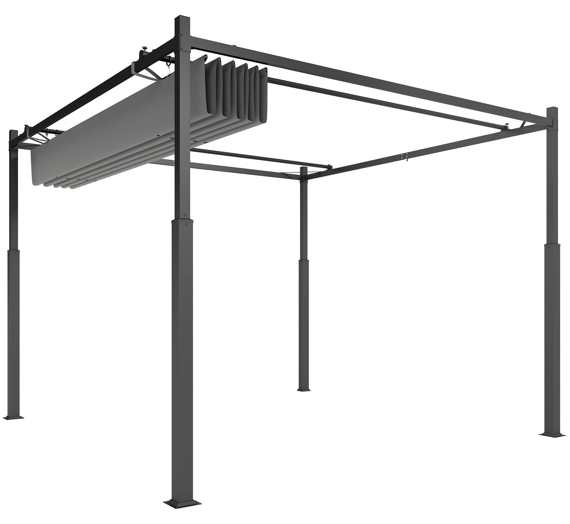 3x3 m gro?e Gartenpergola mit einziehbarem Dach und magnetischem Zubeh?r, UV-Schutz 30+, Metalls?ulen und Haken, Grau
