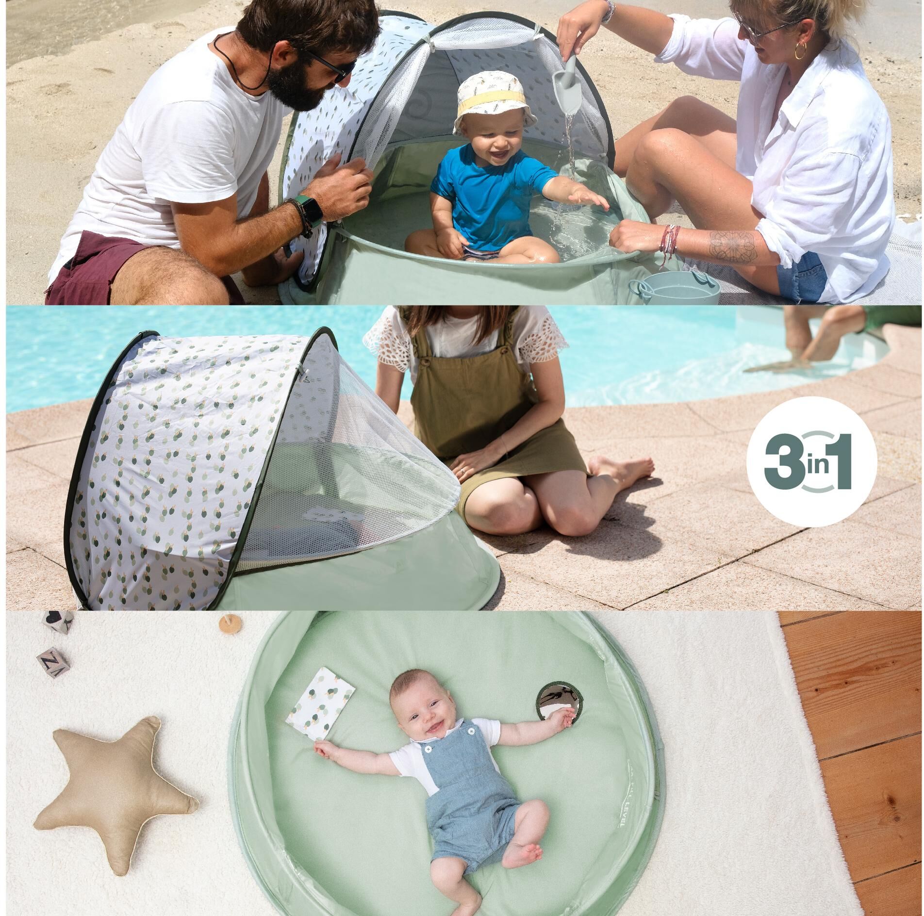 Spielzelt BABYMOOV "Aquani Provence 3-in-1", Kinder, grün, Spielzelte Spielzelt grün Einheitsgröße