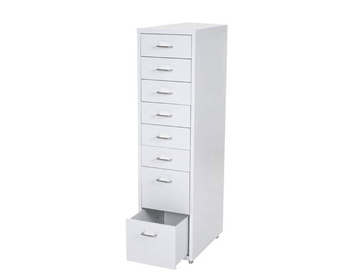 Caisson a tiroirs sur roulettes 110x28x41cm 8 tiroirs en acier blanc 04_0004352