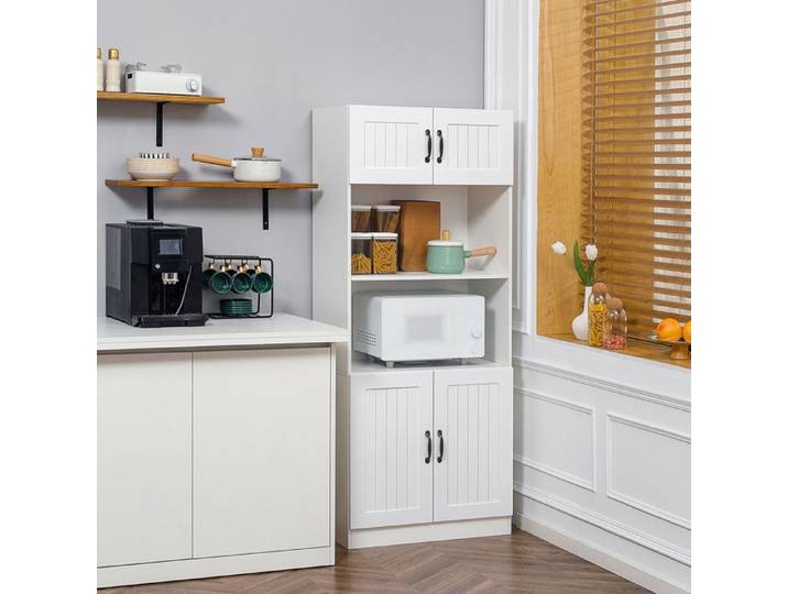 Buffet de Cuisine Haut avec 4 Portes 2 Niches et Étagères Réglables - pour Cuisine - en MDF - 70×40×170 cm - Blanc