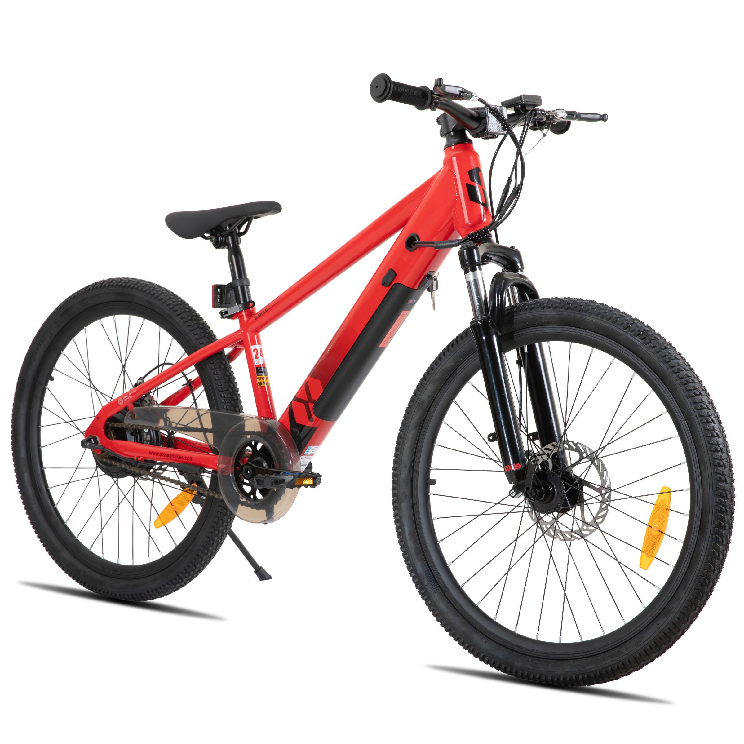 JOYSTAR 24-Zoll Elektro-Mountainbike für Jugendliche, 24V 5.2Ah Akku, 25 km/h, Federgabel, verstellbarer Sattel, Scheibenbremse