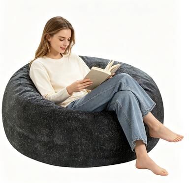 Kodotan sofa 4FT Bean Bag Chair,Plush Fabric With Lurex,Shiny Silver Thread Faux Fur Plush,Memory Foam Filling,Round Sofa For Living Room