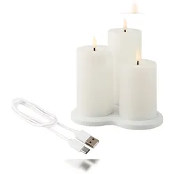 Lumineo 3 LED Kerzen mit Timer 12,5-17,5cm Wachs batteriebetrieben & aufladbar - elektrische Stumpenkerzen Wachskerzen Dekokerzen Weiß Warmweiß