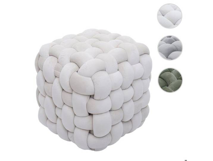 MCW Pouf MCW-Q48 pouf ottomane rembourré à nœuds velours (220 g/m²) 39 cm ~ beige