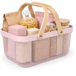 Relaxdays Eckiger Drahtkorb mit Henkeln Hellbraun,Rosa