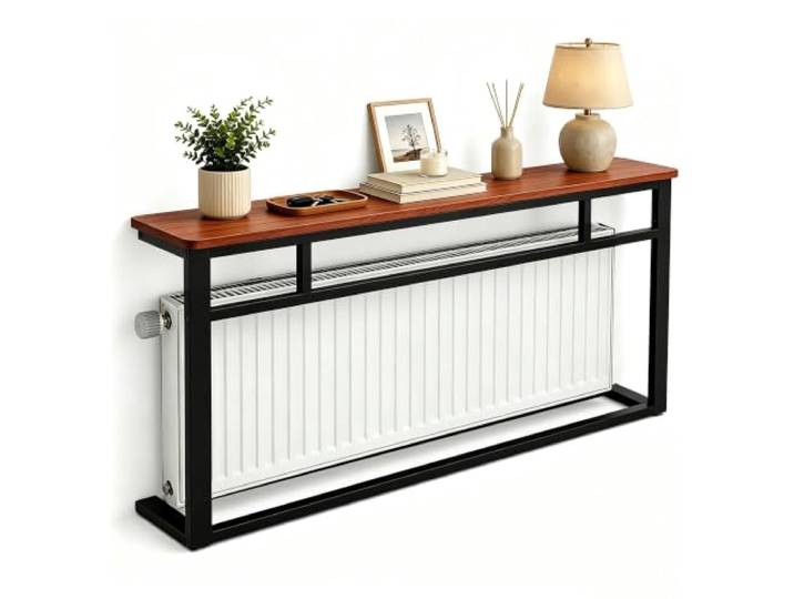 Moderner Heizung Ablage, Konsolentisch, Schmaler Flurtisch Eingangsbereich Echtholz, Stahlgestell, Passt unter Fenster, Heizkörperverkleidung, Wohnraumdekoration(Brown+Black,120*20cm/47*8in)
