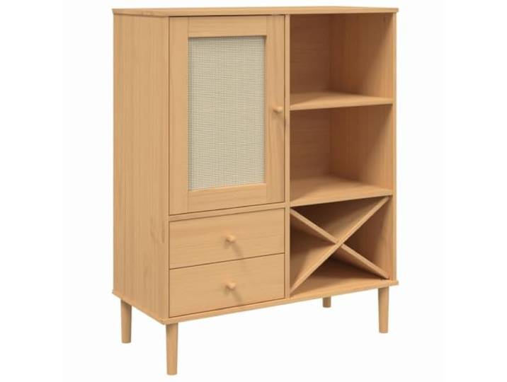 GFMGUEMV Highboard SENJA Rattan-Optik Braun 90x40x112 cm Kiefernholz Massives Kiefernholz, Poly-Rattan-Tür, 2 Schubladen, UV-Lackierung, viel Stauraum