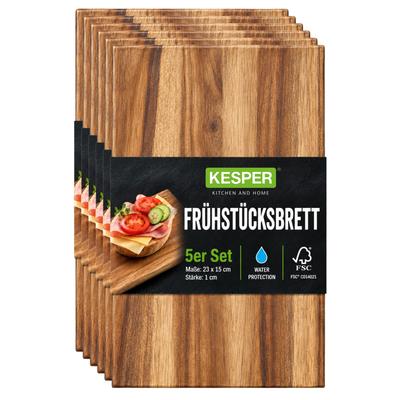 Frühstücksbrett KESPER "Vesperbrett, Akazie, FSC", braun (natur), B:23cm H:1cm L:15cm, Akazienholz, Schneidebretter, 5er Set