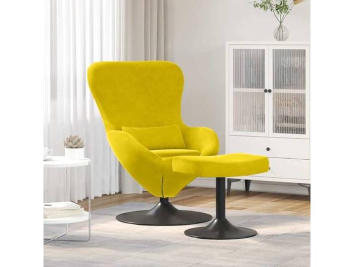 Eierstuhl mit Fußhocker Gelb Samt, Loungesessel mit 360-Grad-Schwenkfuß Samtbezug, modernes minimalistisches Design, schräge Armlehnen, 360-Grad-Drehung, pflegeleicht
