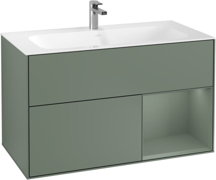 Villeroy und Boch Finion Waschtischunterschrank G040GMGM 99,6x59,1cm, Emotion, Regal rechts Olive Matt Lacquer, Olive Matt Lacquer