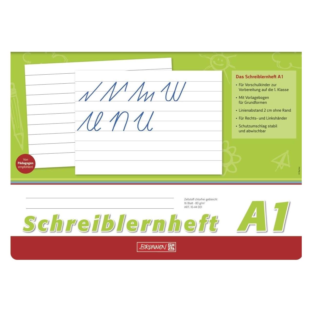 Brunnen Schreiblernheft Lineatur A1 liniert DIN A4 quer ohne Rand, 16 Blatt (A4 quer) (10-44001)