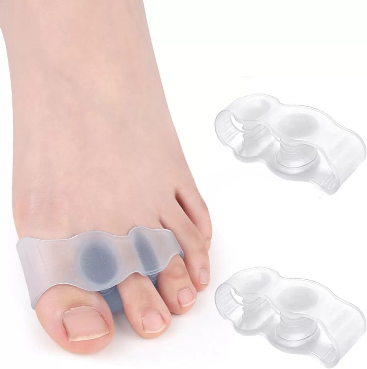INF 3-Loch SEBS-Zehentrenner – 2 Paar, transparente weiche Zehenabstandshalter für Hallux und überlappende Zehen